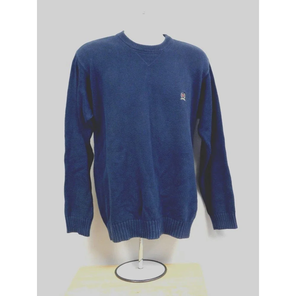 Men's Tommy Hilfiger Crest Sweater Crew Neck Navy Blue Size Large‎ Vintage